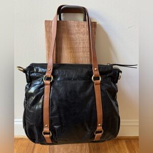 LATICO Black & Brown Leather Organizer Tote Handbag or Purse